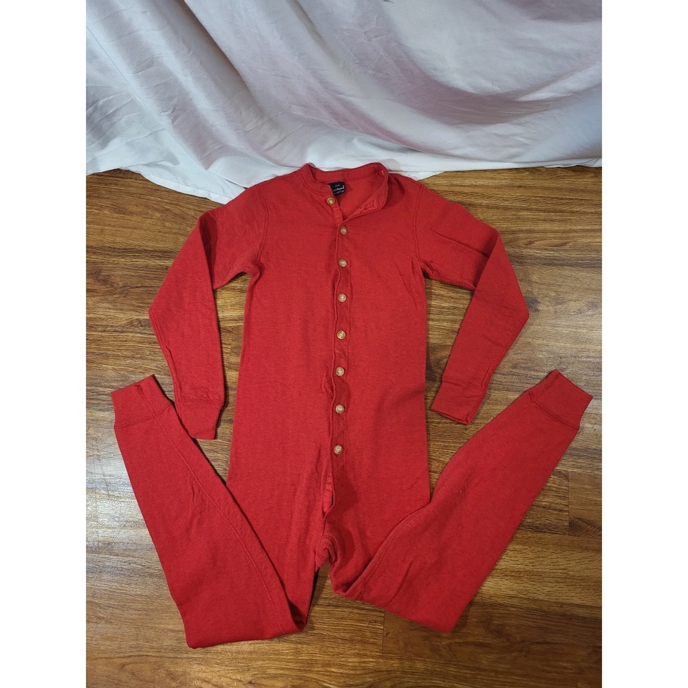 Vtge Duofold USA Red Youth Kids Size L 14-16 Red Wool Blend Union Suit